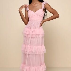 Pure Radience Pink Swiss Mesh Maxi Dress